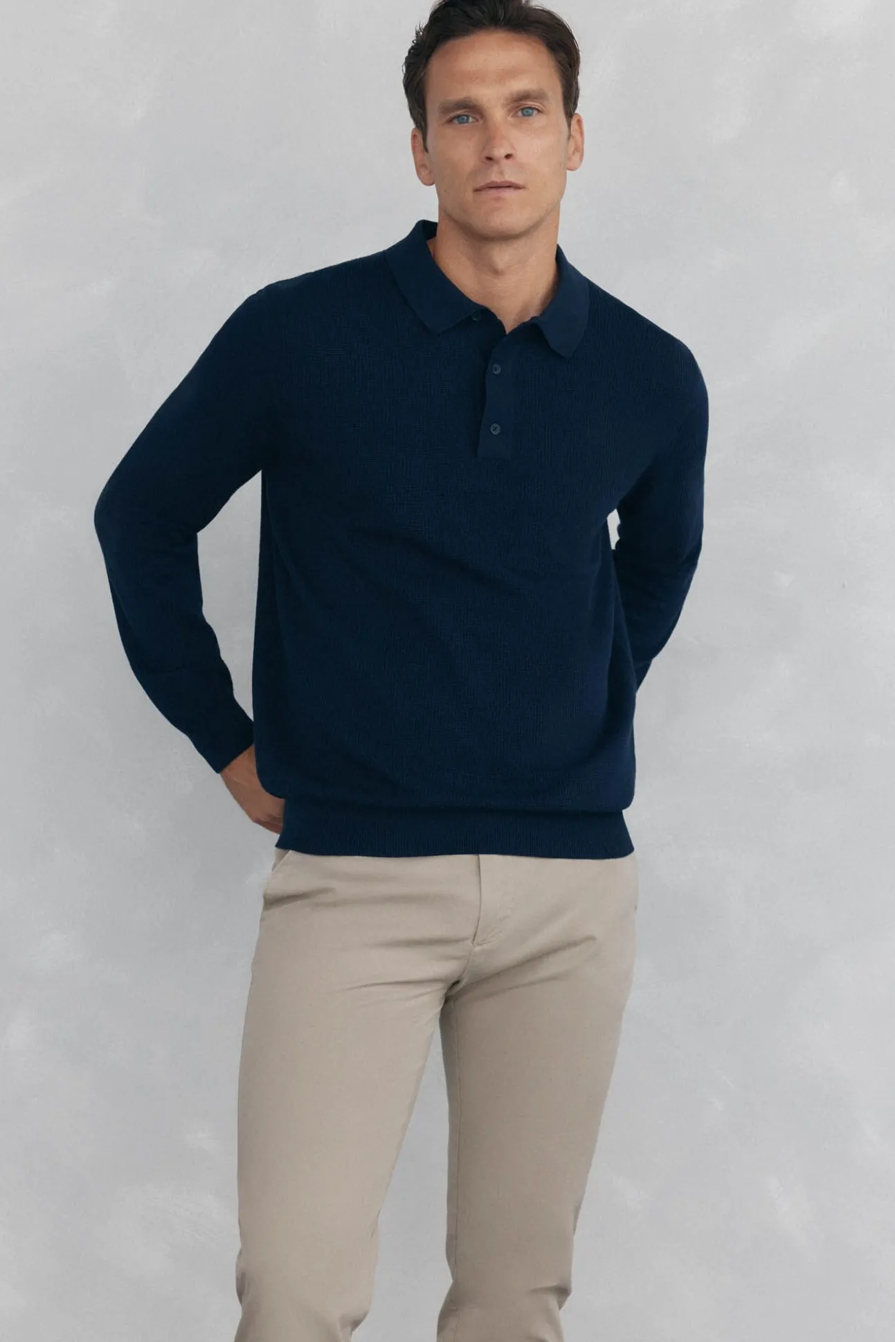 Jersey punto fino cuello polo estructura