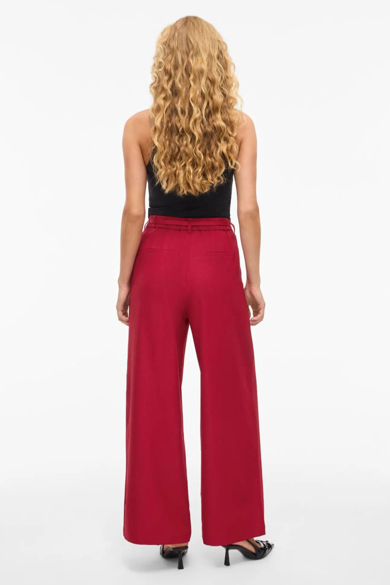 Pantalón ancho de vestir con cinturón flor