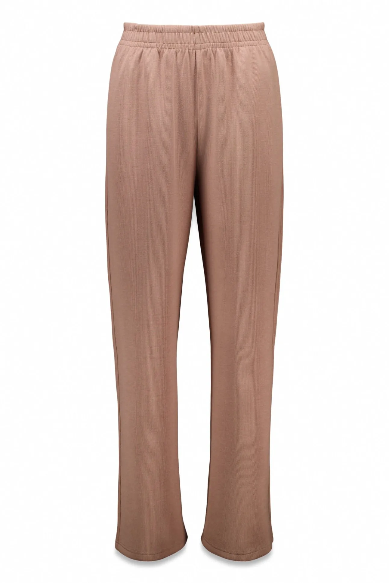 Pantalón recto ancho canalé marrón
