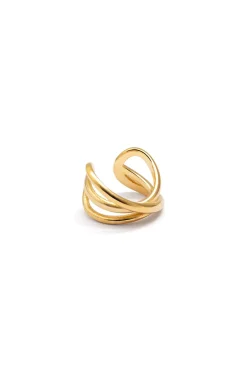 Pendiente Suelto Ear Cuff Triple Cross Baño Oro