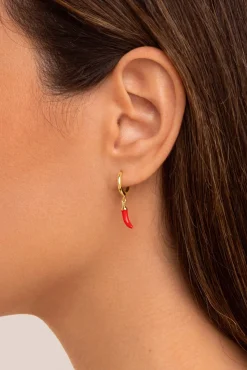 Pendientes Suelto Aro Chili Enamel Baño Oro