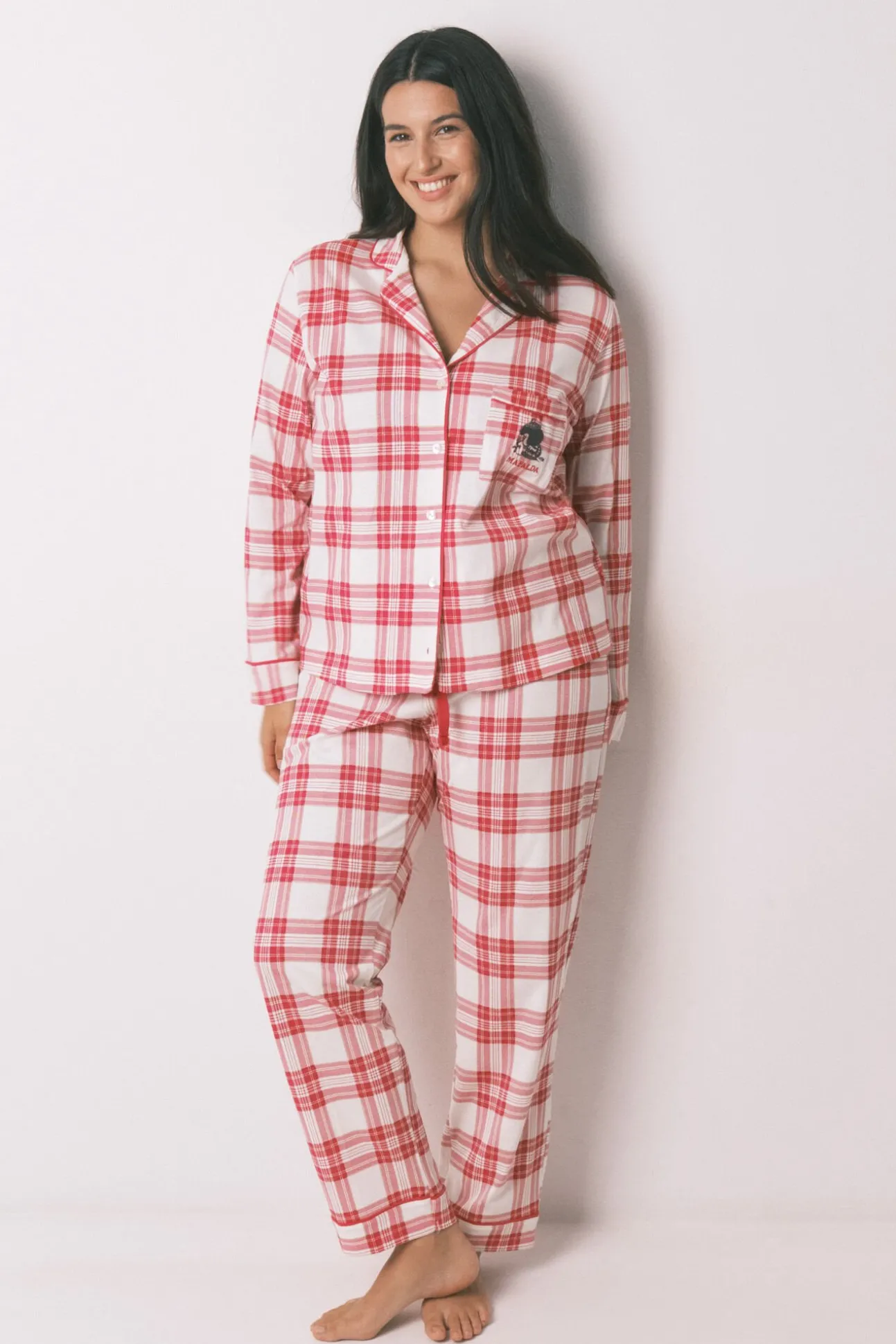 Pijama camisero 100% algodón cuadros rojos Mafalda