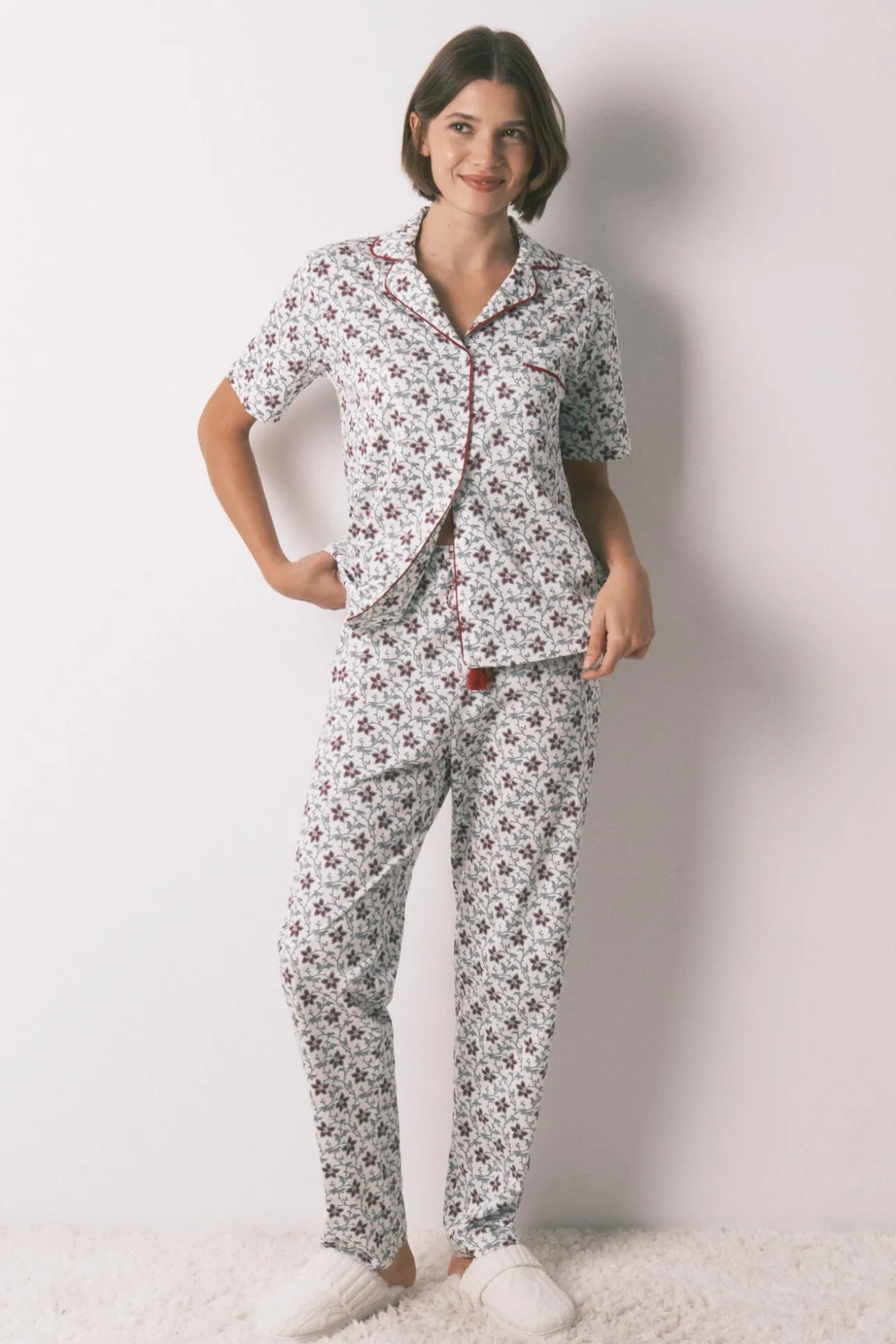 Pijama camisero algodón estampado flores