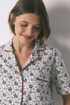 Pijama camisero algodón estampado flores