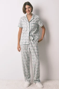 Pijama camisero algodón estampado cuadros