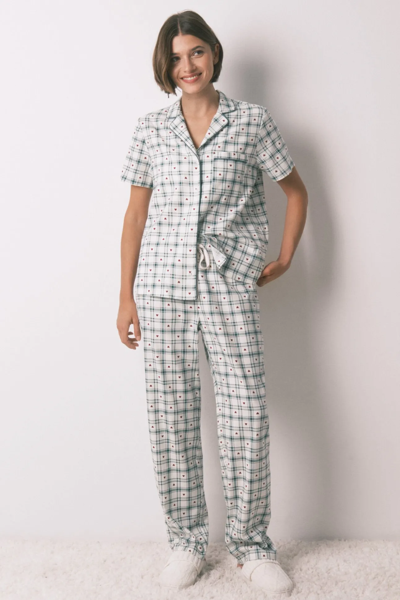 Pijama camisero algodón estampado cuadros