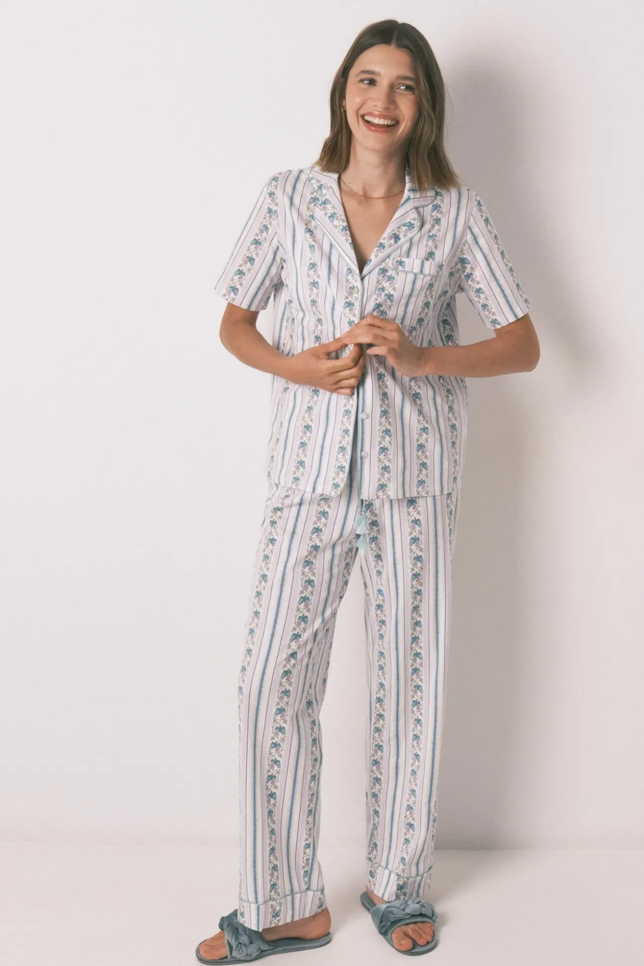 Pijama camisero Capri 100% algodón rayas