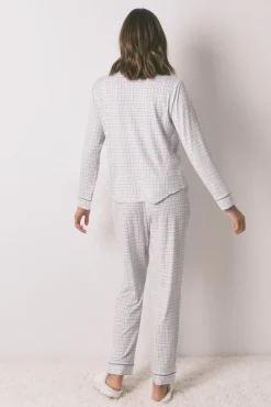Pijama camisero largo cuadros efecto brillo