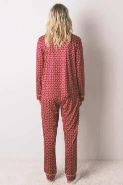 Pijama camisero largo estampado corazones rojo