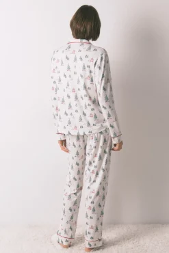 Pijama camisero largo estampado navidad blanco