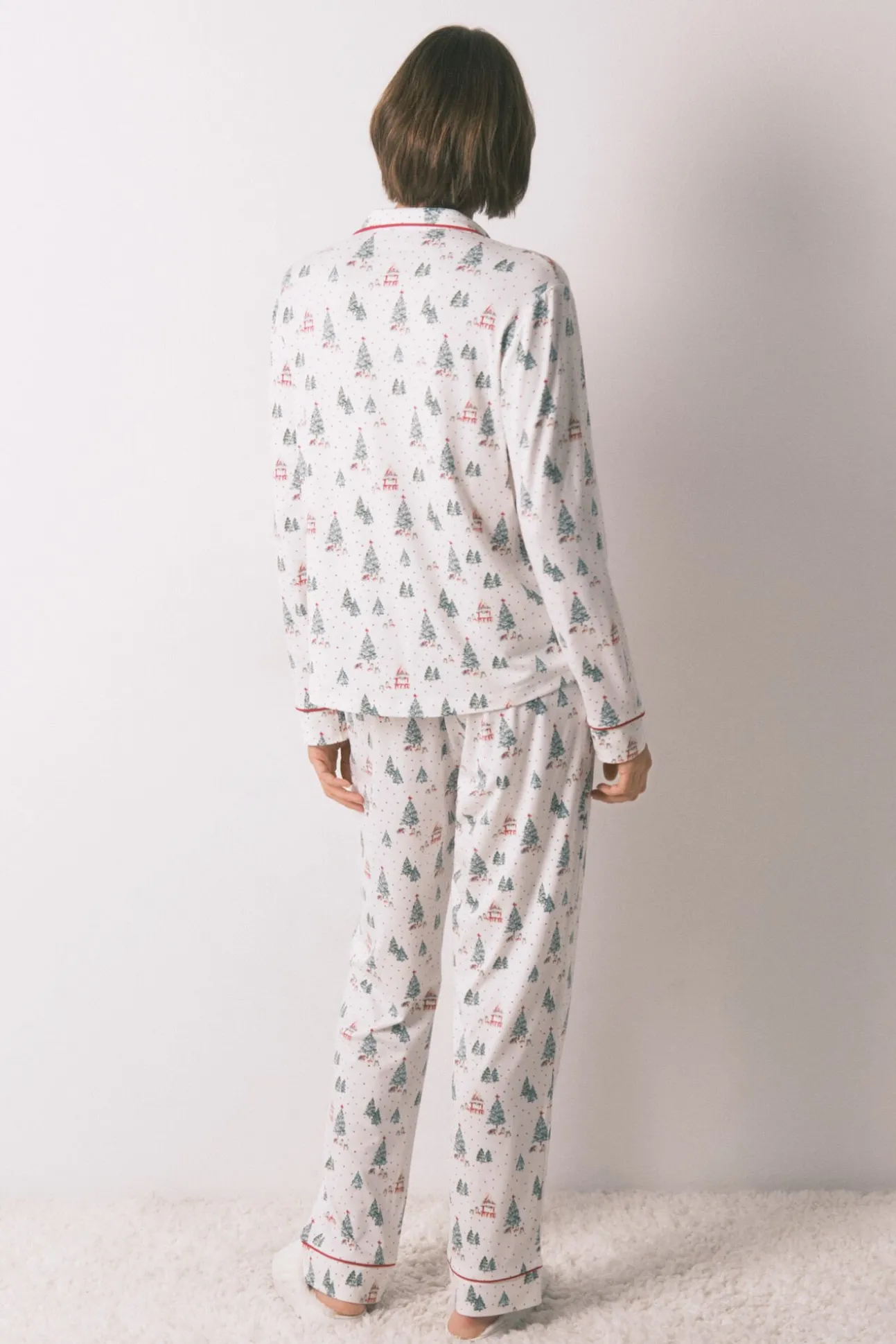 Pijama camisero largo estampado navidad blanco