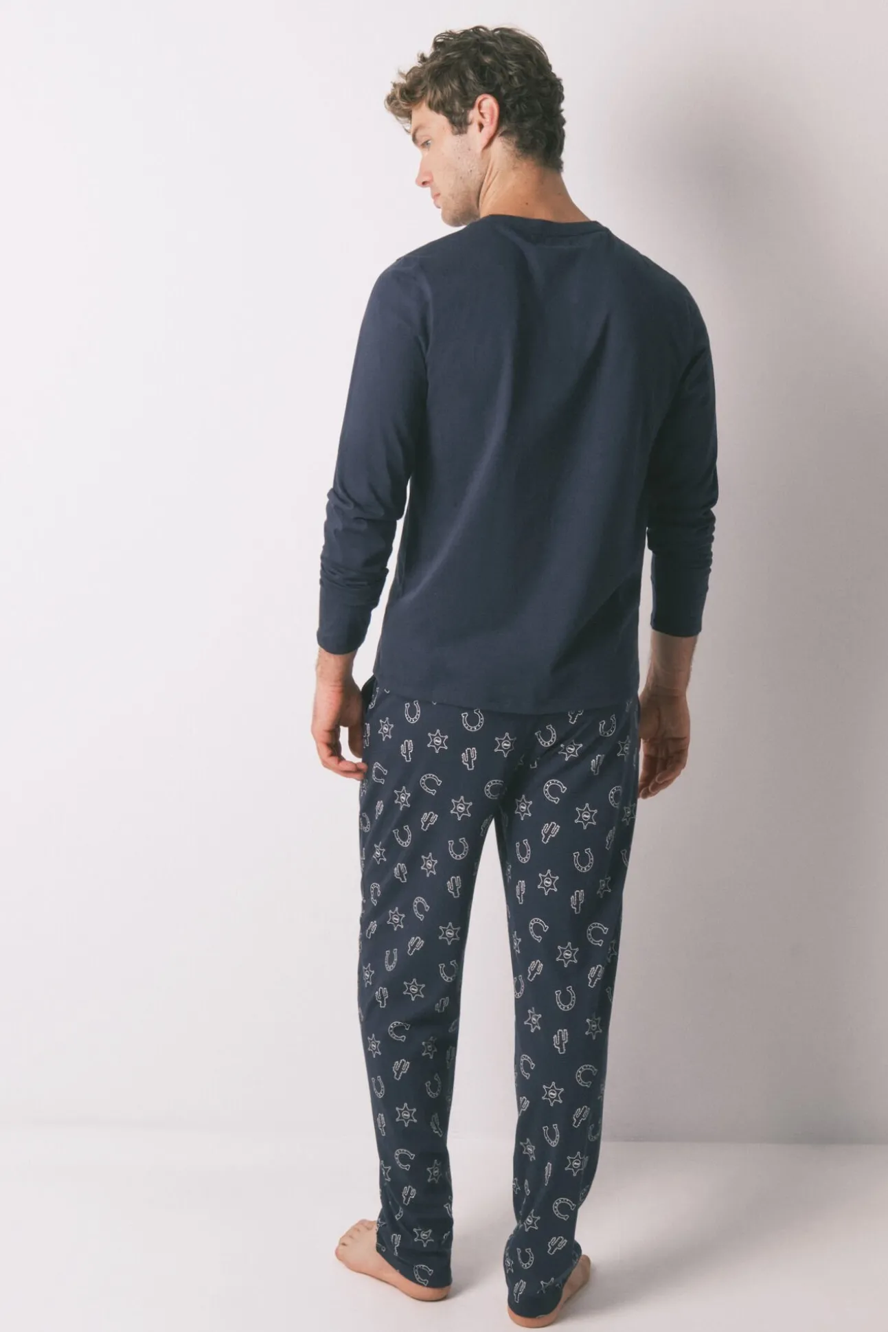 Pijama largo 100% algodón country azul