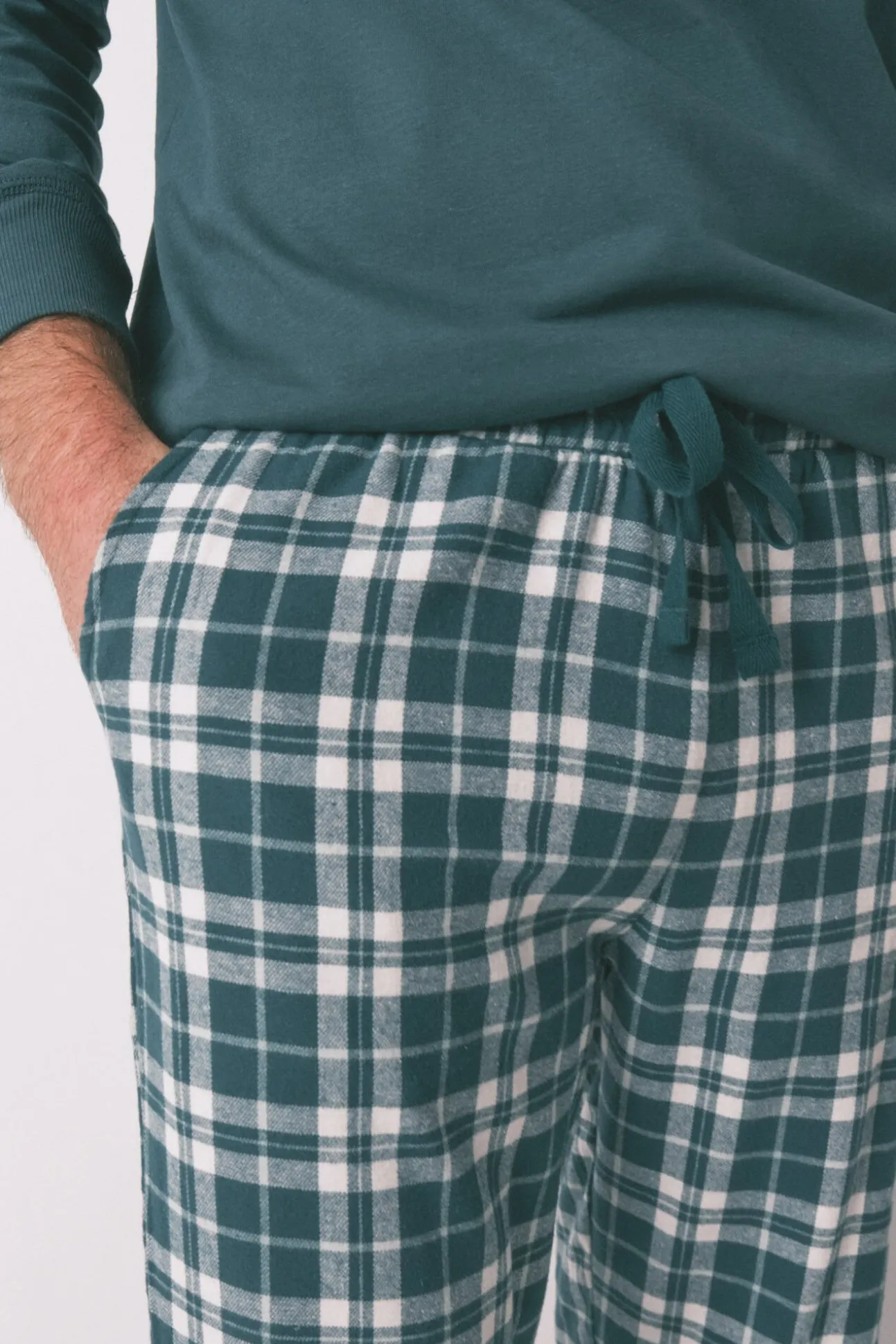 Pijama largo 100% algodón cuadros verde