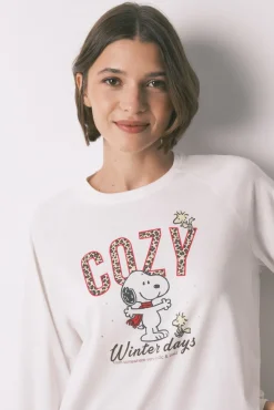 Pijama largo 100% algodón estampado cuadros Snoopy