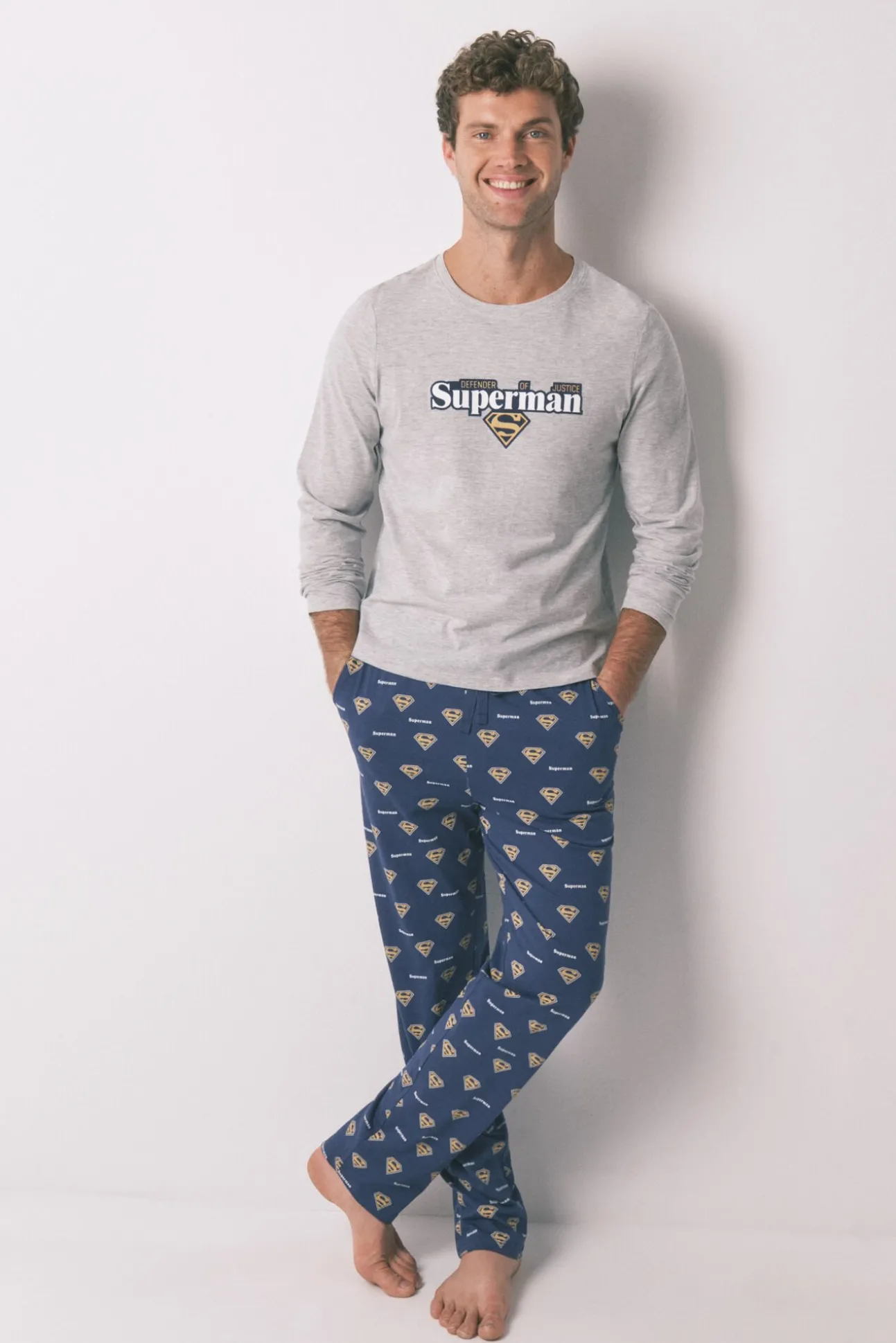 Pijama largo 100% algodón Superman gris