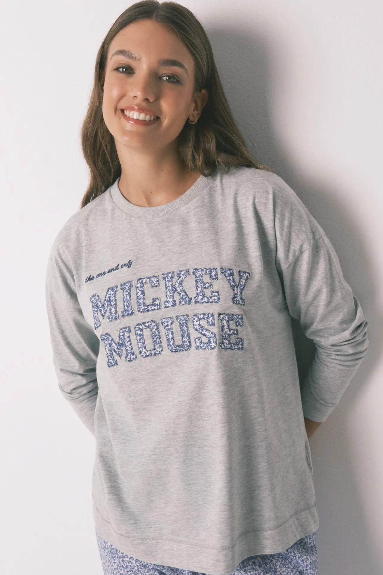Pijama largo algodón Mickey gris