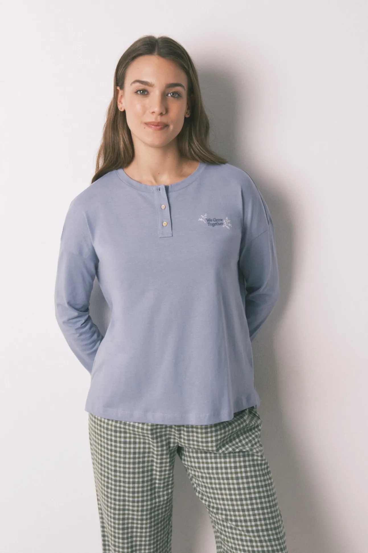 Pijama largo algodón pantalón cuadros