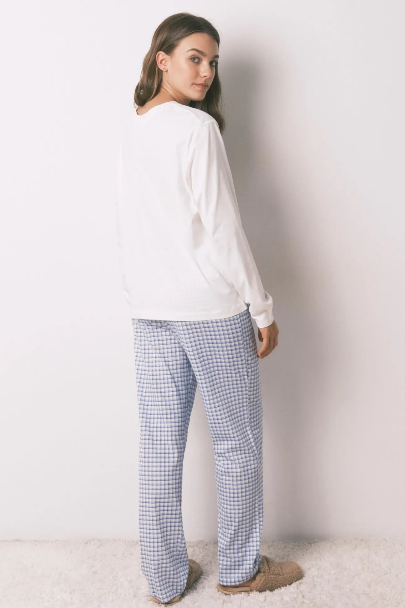 Pijama largo algodón Snoopy Vichy