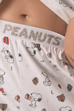 Pijama largo camisero 100% algodón blanco Snoopy
