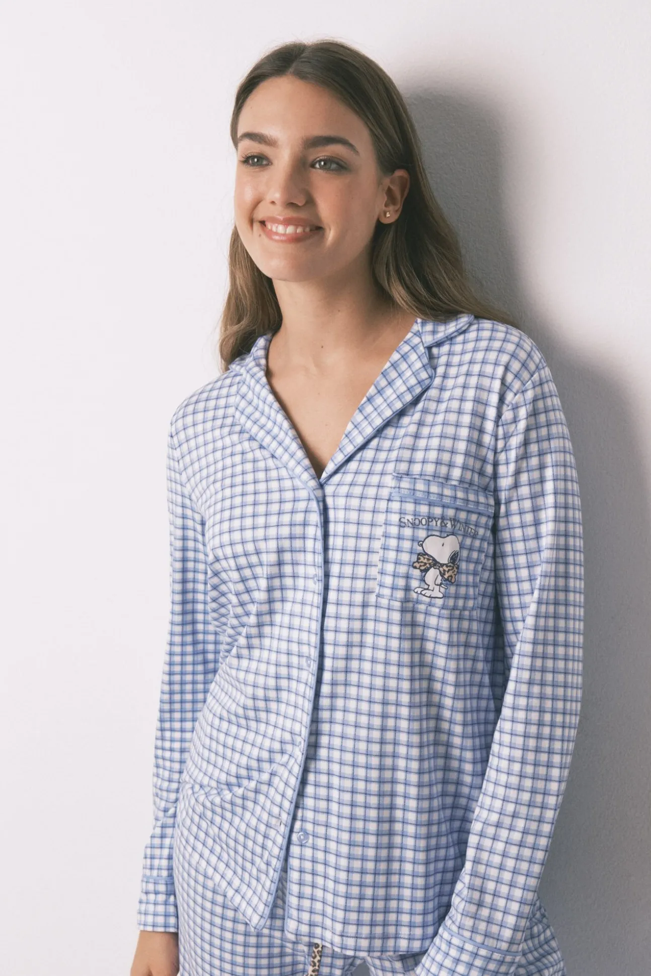 Pijama largo camisero Snoopy Vichy
