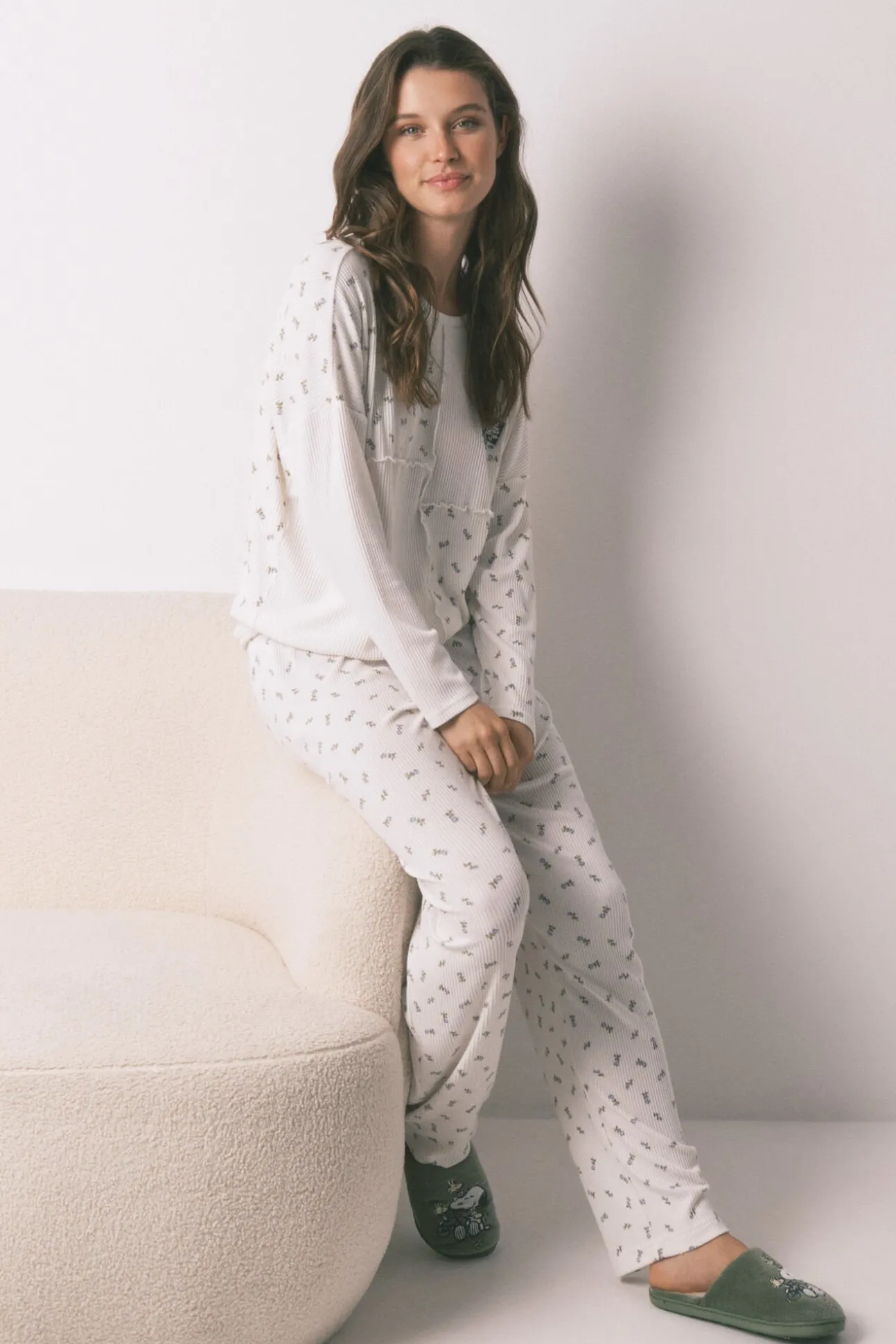 Pijama largo canalé Mafalda blanco