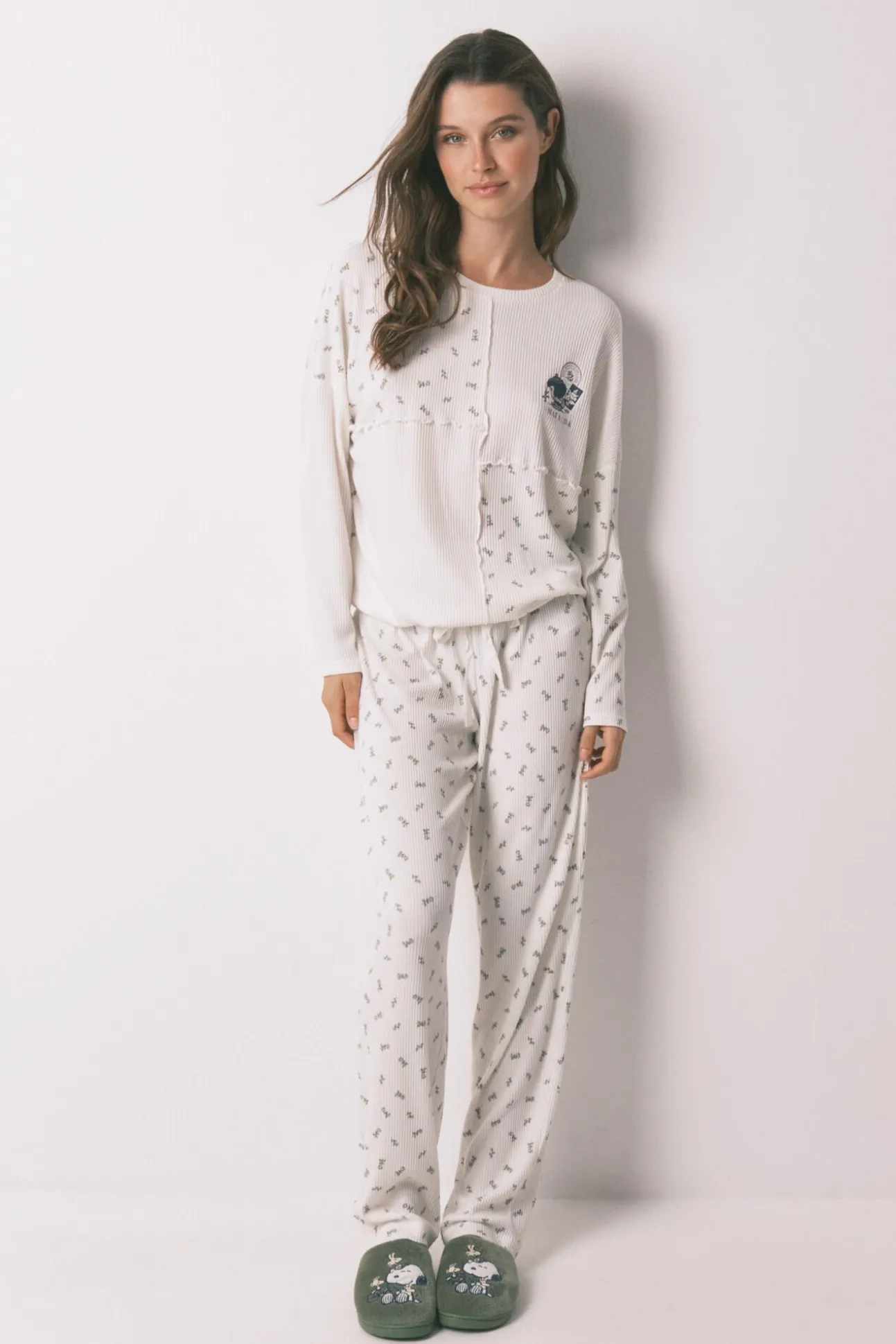 Pijama largo canalé Mafalda blanco
