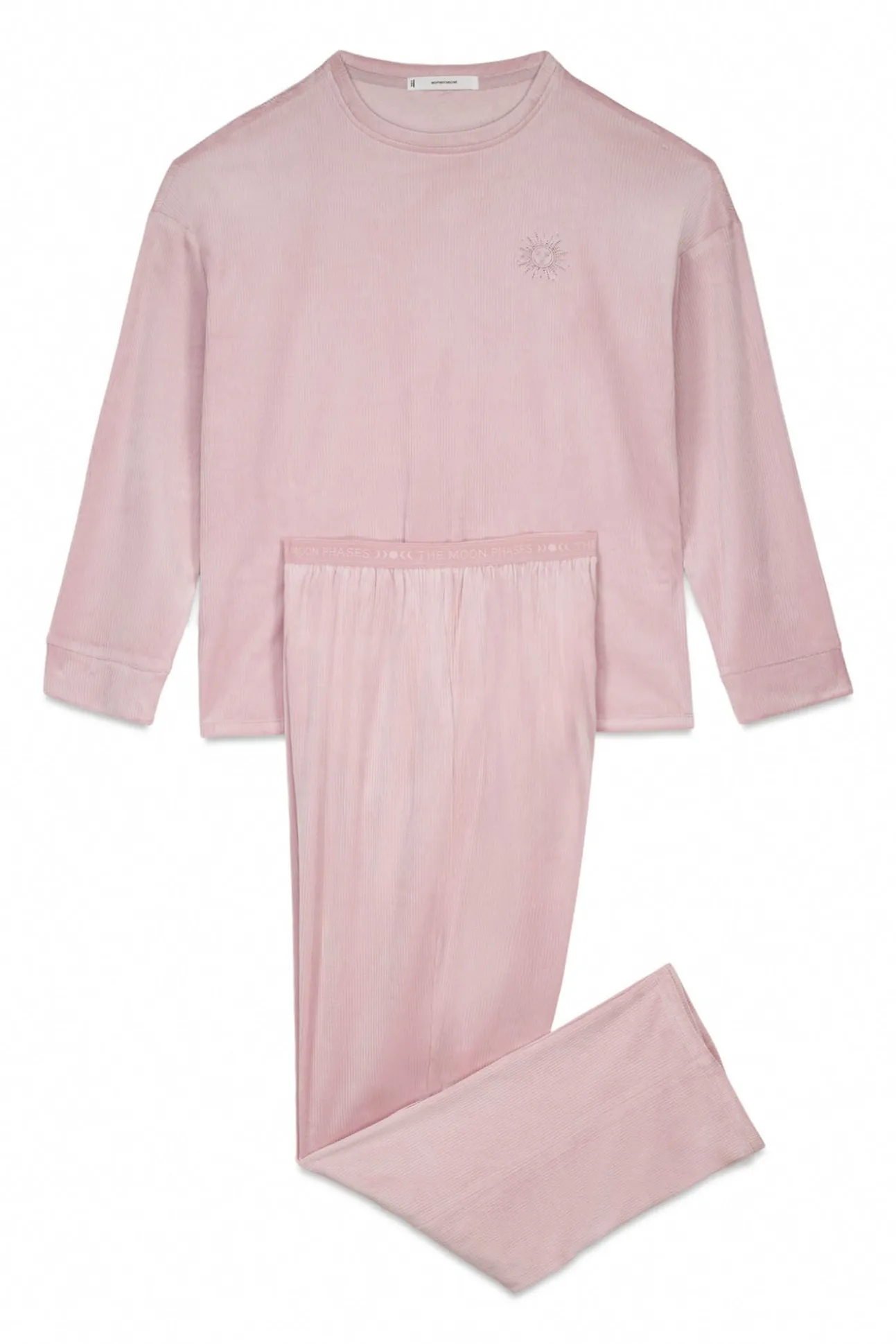 Pijama largo canalé terciopelo rosa