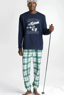Pijama largo felpa cuadros 100% algodón Ski Mickey