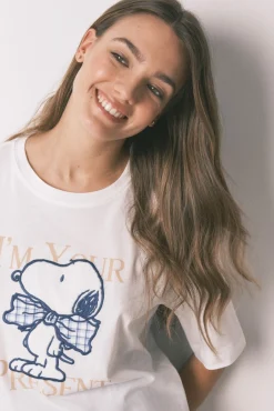 Pijama largo manga corta algodón Snoopy Vichy