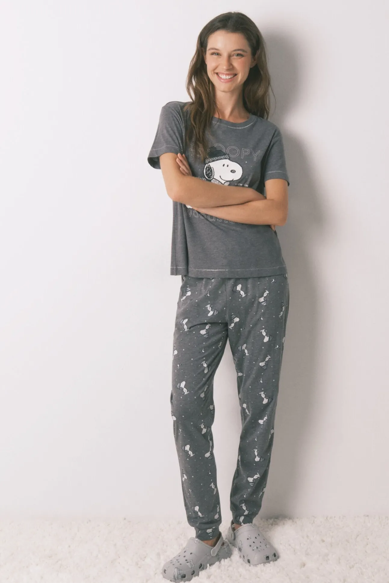 Pijama largo manga corta 100% algodón Snoopy
