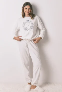 Pijama largo polar suave blanco
