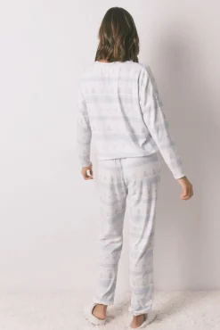 Pijama largo punto suave cenefas azul