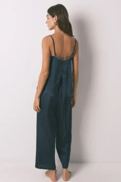 Pijama largo satén azul