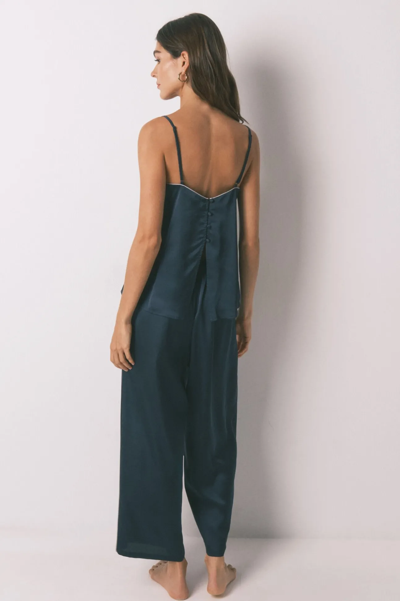 Pijama largo satén azul