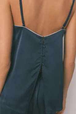 Pijama largo satén azul