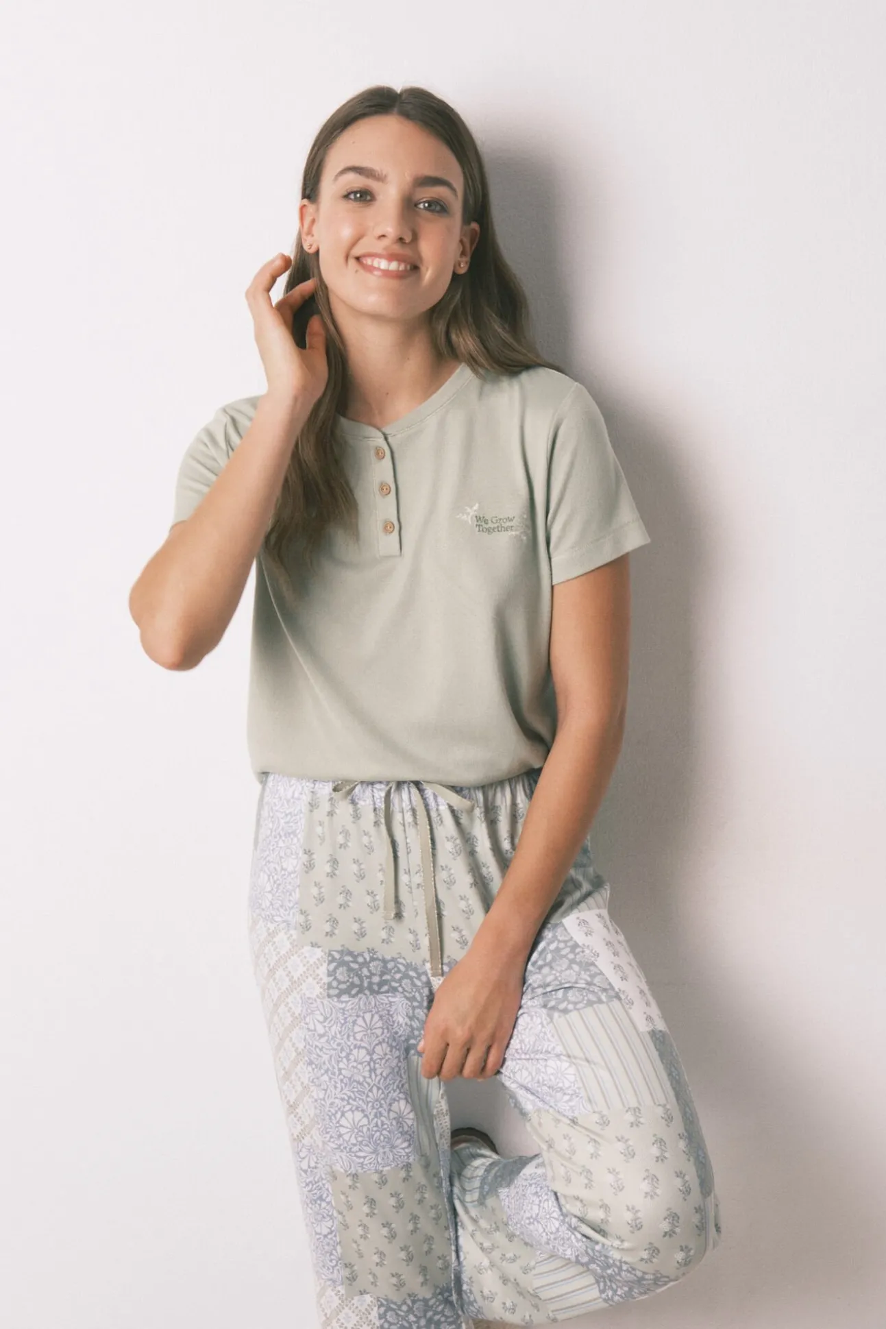 Pijama largo super soft patchwork manga corta