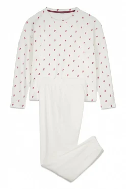 Pijama largo terciopelo blanco flores