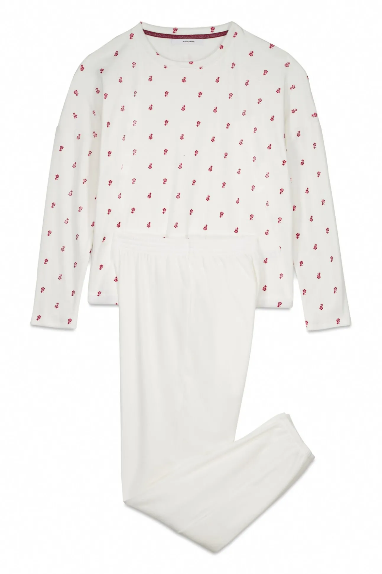 Pijama largo terciopelo blanco flores