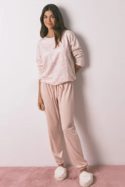 Pijama largo terciopelo suave rosa brillo