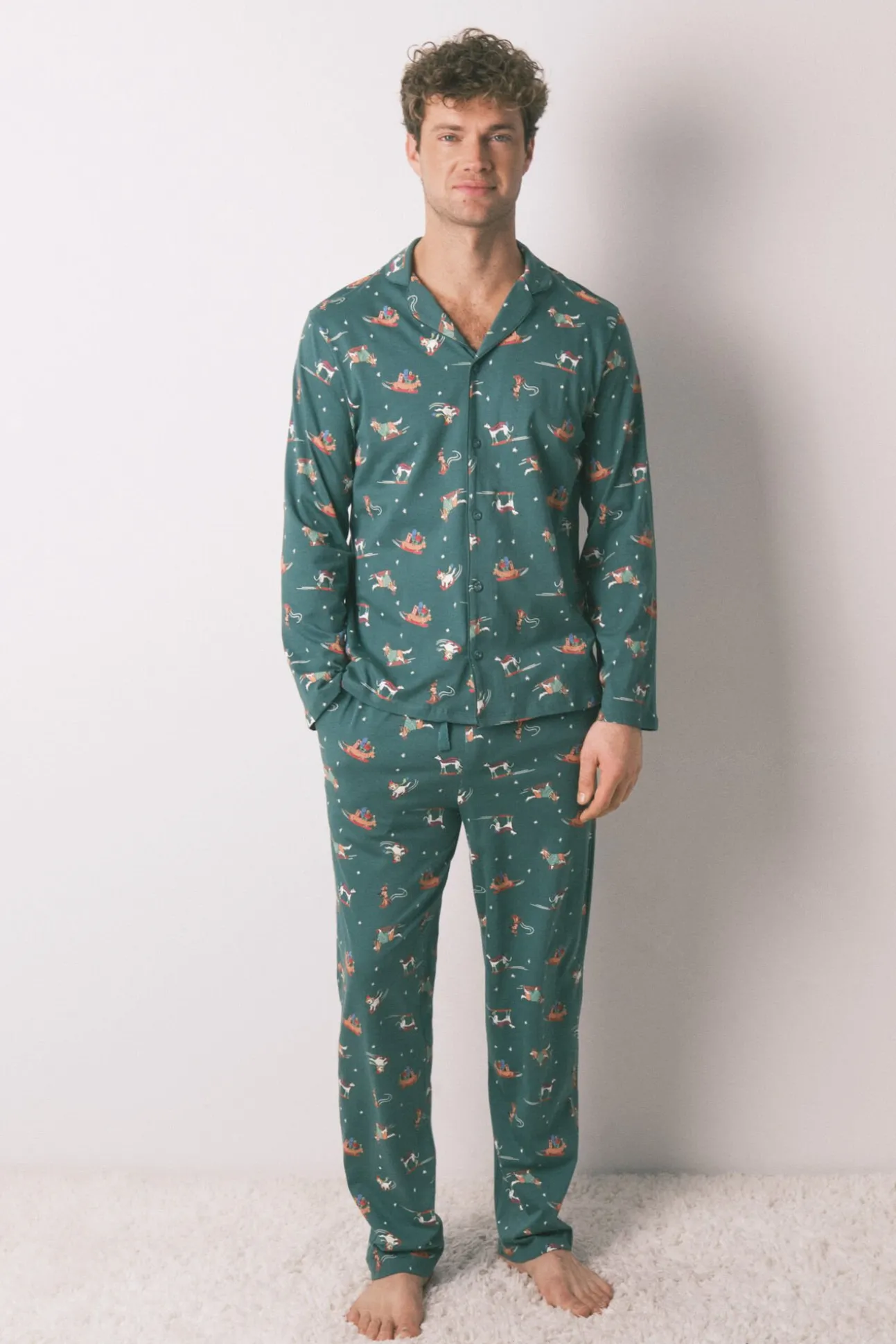 Pijama masculino camisero perritos 100% algodón