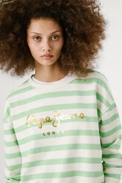 Sudadera de manga larga a rayas con logo frontal