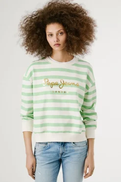 Sudadera de manga larga a rayas con logo frontal