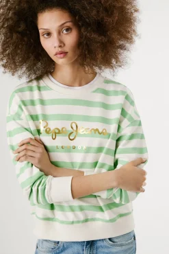 Sudadera de manga larga a rayas con logo frontal