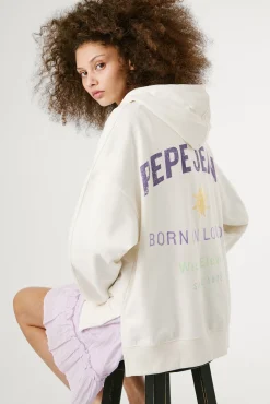 Sudadera de manga larga con capucha con logo bordado y dibujo en la parte trasera