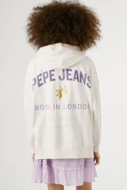 Sudadera de manga larga con capucha con logo bordado y dibujo en la parte trasera
