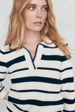 Top de punto camisero con estructura y rayas