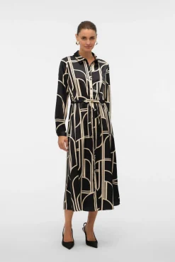 Vestido 7/8 camisero satinado