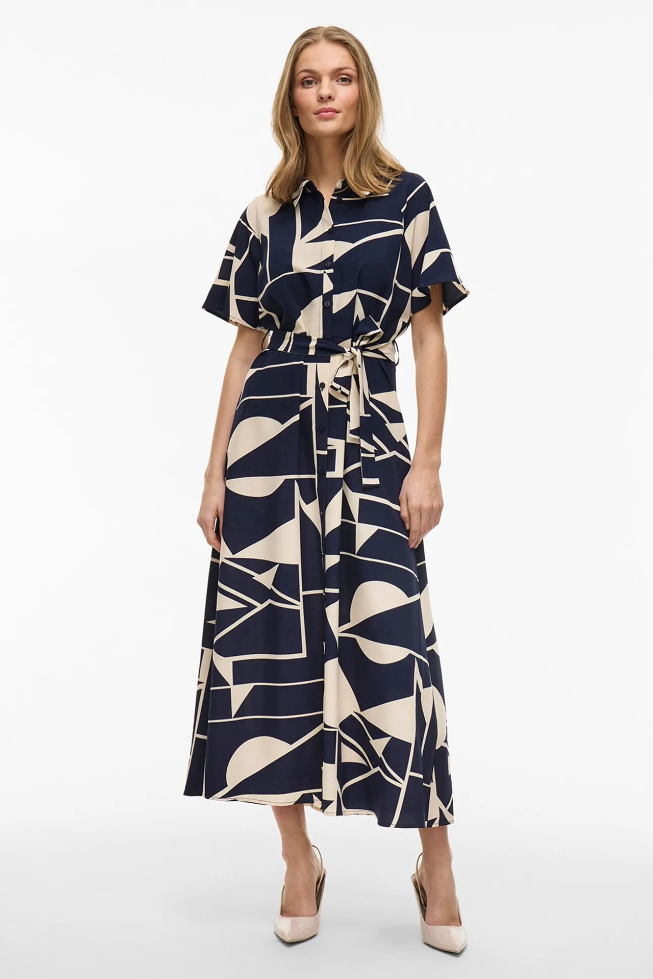 Vestido camisero anudado midi