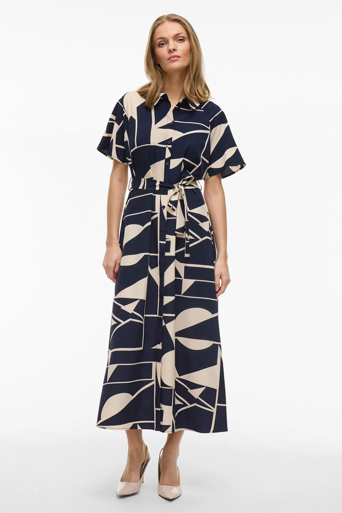 Vestido camisero anudado midi