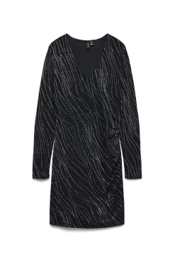 Vestido corto de manga larga lúrex
